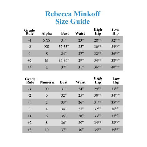 rebecca minkoff size chart.